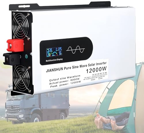 SAIYERUS Convertisseur 6000W/8000W/10000W/12000W Convertisseur de Puissance 12V 24V 48V 60V 72V 96V CC vers 220V~240V Ecran LCD 2 Prises AC Transformateur pour Panneau Solaire Voiture VR,60V-12000W