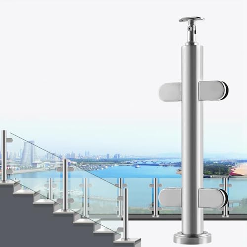TT-YEC Poteaux De Garde-Corps en Acier Inoxydable 304, Système De Garde-Corps en Verre Contreplaqué sur Pied, Peut Serrer du Verre De 12 Mm D'épaisseur, Poteaux De Clôture Ronds,High 105cm