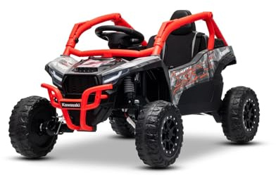 Elektrisches Kinderauto Kawasaki TERYX KRX 1000 12V, rot, Einsitzer, Hinterachs-Federung, 2,4-GHz-Fernbedienung, Lithium-Batterie, 2 × 25W Motoren, MP3-Player mit USB/AUX-Eingang, Lizenziert