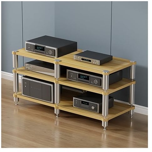 HDYZJQ AV-Komponenten-Medienständer, Stereo-Schrank, Audio-Video-Turm, 2-, 3- Oder 4-stöckiges Stapelbares Stand-Schallplattenregal Für Lager, Heimkino(Beige,3 Tier)
