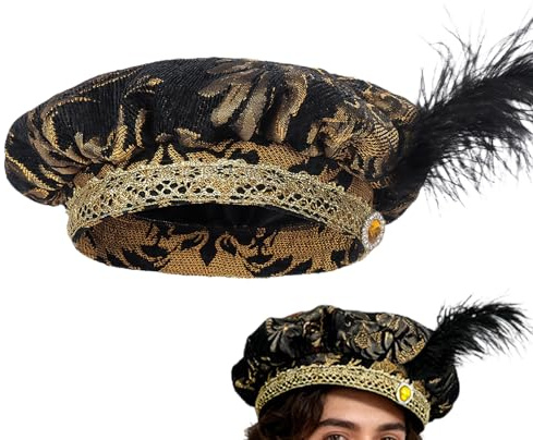 BommFu Renaissance Barett,Mittelalter Kopfbedeckung für Mittelalterliches Kostüm - Herren Tudor Barett Hut für Cosplay und Mittelalter | Für Mittelaltermarkt Festival Karneval Hochzeit Maskerade