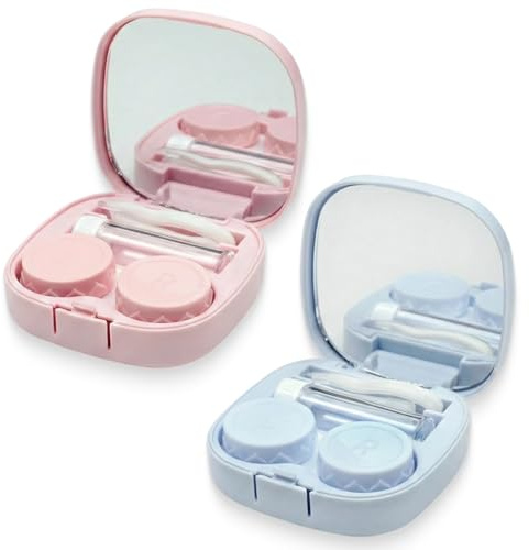 2 Pezzi Porta Lenti a Contatto, Custodia per lenti a contatto Custodia per igienica portatile Set da viaggio con specchio adatta per le uscite quotidiane
