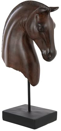 J-Line Deko Pferd Kopf Niedrig - Polyresin - Dunkelbraun
