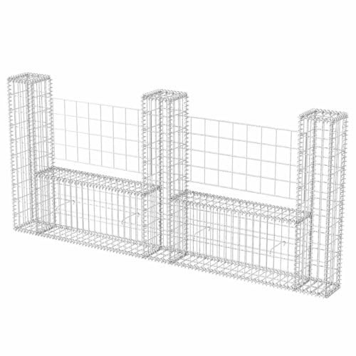 Mokuyary Gabionenkorb in U-Form, verzinkter Stahl, 240 x 20 x 100 cm, Steinkäfig, Beeteinfassung, Gartenzaun, Gabionen-Gitter für Außenbereich, Terrasse, Hinterhof, Rasen