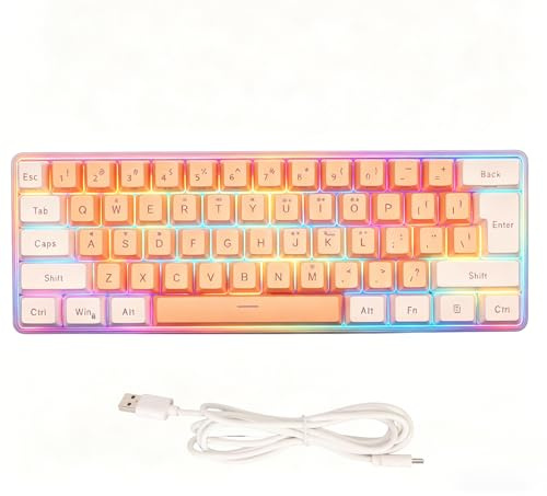 TICFOX 60 Teclado para Juegos con Cable RGB, Diseño Ergonómico | Mini Teclado Gaming de 61 Teclas para Jugadores Oficina Uso Doméstico (Amarillo Naranja)