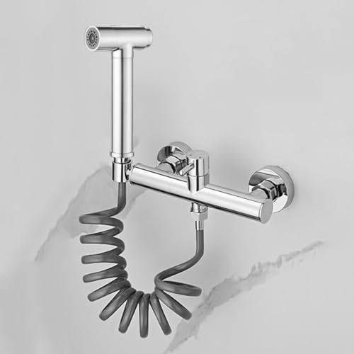 FQYEP Grifo para El WC con Ducha De Mano Grifo Ducha Bidet WC Agua Fria Y Caliente Manguera De Resorte 1,5 M Cromada Latón