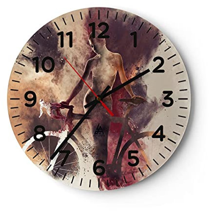Modern Wanduhr Körper Mädchen Fahrrad Illustration 40x40cm Rund Groß Wand Uhr Glas Analog Zimmeruhren Küche Büro Wohnzimmer Glasuhr Wall Clock Dekoration Design Wanddekoration Küchenuhr C4AR40x40-3136