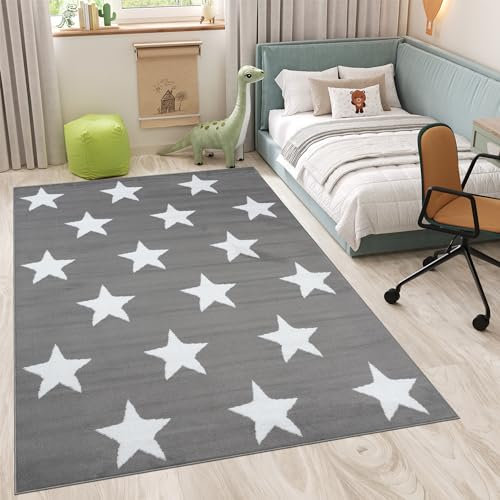 TAPISO Luxury Teppich Kurzflor Kinderteppich Grau Weiß Modern Geometrisch Sterne Wohnzimmer Jugendzimmer Kinderzimmer Schlafzimmer ÖKOTEX 250 x 300 cm