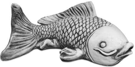gartendekoparadies.de Saragoi-Fisch, Steinfigur, H. 17 cm, 10 kg, Grau, frostsicher aus Steinguss für Außenbereich