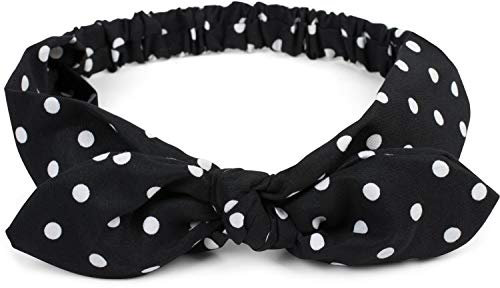 styleBREAKER Damen Haarband mit Punkte Muster, Schleife und Gummizug, Stirnband, Headband, Pinup, Rockabilly, Haarschmuck 04026036, Farbe:Schwarz
