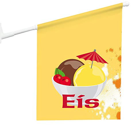 Vispronet® Eisfahne Eisbecher Eiscafé ✓ 46 x 52 cm ✓ Vinylplane ✓ doppelseitig Bedruckt ✓ inkl. Wandhalterung