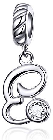 LaMenars Damen Charm-Anhänger Alphabet Buchstabe 925 Sterling Silber passend für, Chamilia und europäische Charm-Armbänder & Halsketten (Buchstabe E)