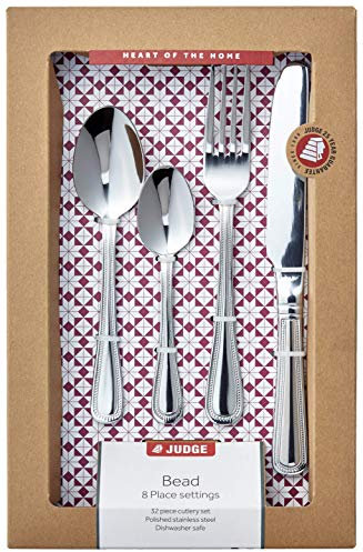 Judge Bead 32-Piece Stainless Steel Cutlery Set in Gift Box for 8 People, Dishwasher Safe - 25 Year Guarantee
