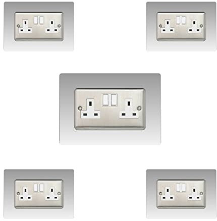 5X Double Socket Surround, Acrylic Back Panel or Plate, Protect Wall from Finger Prints, Font Colour:Clear