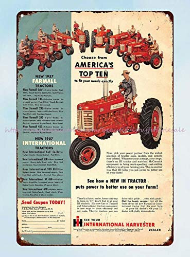 AMELIA SHARPE Vintage Blechschilder International Harvester 1957 Farmall Traktor Metall Blech Logo Interessante Wanddekoration 30,5 x 20,3 cm
