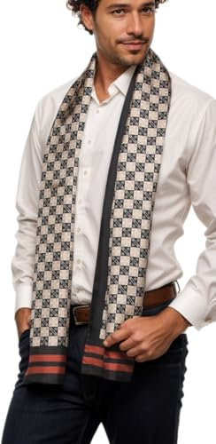 Prettystern Männerschal langer edel elegant 2-lagig klassisch festlich 100% Seide Schal schwarz beige kariert M03