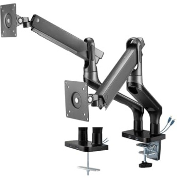 my wall HL22-2L Vollbeweglicher Tischhalter mit Gasdruckfeder für Flachbildschirme, Monitor Halterung, 2 USB-Anschlüsse, Kabelmanagement, Monitor Arm, 17 bis 32, belastbar 2-9 kg