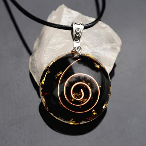 JINGERL Handgemachte Orgonite Anhänger Obsidian Natürlicher Kristall Kupfer Kreis Energy Chakra Schmuck EMF Schutz orgone.