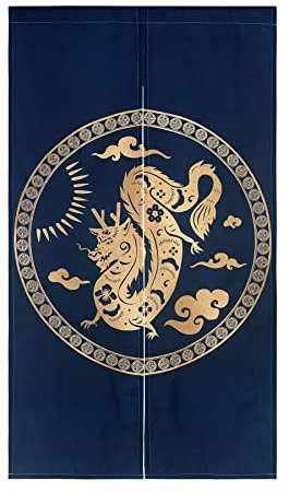 LIGICKY Japanischer Stil dick Leinen Noren Lang Vorhang Türvorhang Raumteiler Tapisserie für die Heimtextilien 85 x 150 cm, Blau, Drachen Totem