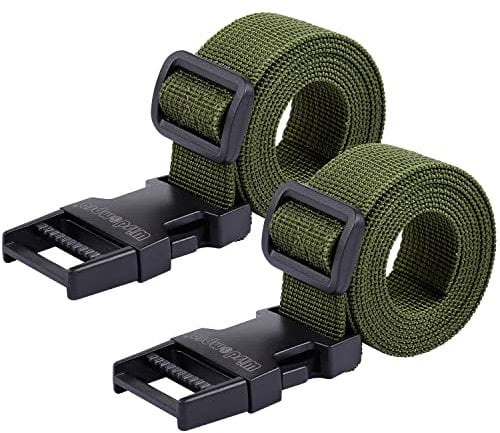 Wisdompro Luggage Straps, 2 Pack Heavy Duty Utility Webbing Strap Adjustable for Backpacking, Camping, Hiking, Sleeping Bag Compression, Suitcases with Quick Release Buckle Clip - 48 inch, Army Green