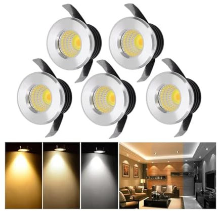 LED Einbaustrahler Mini Klein Set 5er,INHDBOX 3W LED Deckeneinbaustrahler 3000K Warmweiß/4000K Neutralweiß/6000K Kaltweiß Einstellbar Aluminium LED Deckenspots für Weinschrank/Schrank/Küche/Wohnzimmer