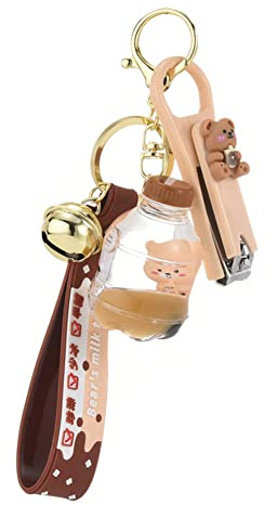 KUPOOL Milk Bottle Nail Clipper Key Chain Portable Bear Ring Drinking Tea Pendant Jewelry Gift for Children Women Girlfriend Trendy Cartoon Animal Bag Backpack Car Keys Pendant, Brown