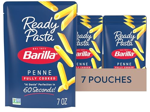 BARILLA Lot de 7 sachets de pâtes prêtes à l'emploi de 200 ml – Sans OGM ni conservateurs – Pâtes au micro-ondes parfaites prêtes en 60 secondes – Idéales pour des repas rapides de pâtes