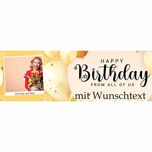 INDIGOS UG - Banner selbst gestalten - Geburtstagsbanner - Happy Birthday mit Wunschtext und Foto - Kinder & Erwachsene - innen & außen - für Geburtstag personalisiert