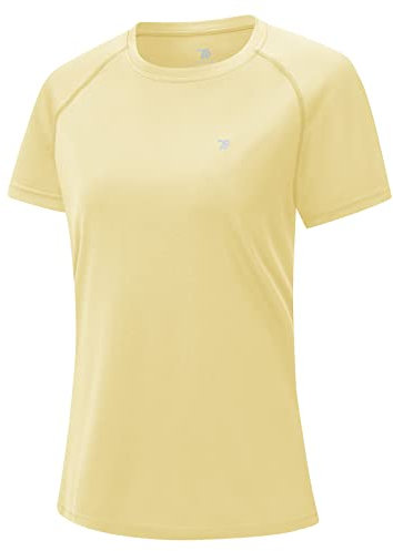 donhobo Damen T-Shirt Kurzarm Sommer Leicht Atmungsaktiv Schnell trocknend Sportshirts Rundhals Laufshirt Gym Fitness Yoga Tops (Hellgelb, S)