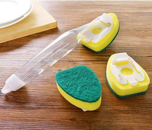 Non-Scratch Heavy Duty Dish Wand Sponge for Kitchen Sink Cleaning Brush (1 Wand with 2 Sponge Heads)