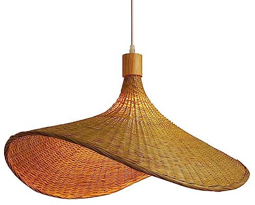 BEMITH Suspension en Bambou, Chapeau De Paille Lustres en Rotin Luminaire Bohème 23,6'', Suspension Coastal en Osier Tissé À La Main pour La Salle À Manger Cuisine Îlot Chambre Foyer Couloir