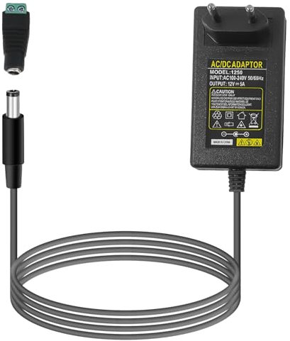 Nizirioo - Adaptador de corriente de 12V 5A: 100V ~ 240V a DC 12V 5A 60W Adaptador de corriente universal, transformador LED, transformador de 5.5mm x 2.1mm para dispositivos