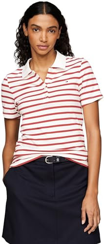 Tommy Hilfiger Donna Maglietta Polo Maniche Corte Stripe Slim Fit, Multicolore (Breton STP/Ecru/Terra Red), XL