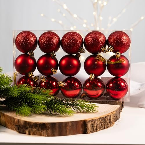 Kunststoff Weihnachtskugel rot - 15 Stück Ø 5cm Deko Kugel Christbaumschmuck Mix Matt Glänzend Glitzer