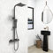 MYB Thermostatic Mixer Shower Set,Square Matte Black Bathroom Thermostat Shower System with Adjustable 8 Overhead Rainfall Shower Head and Handheld Shower