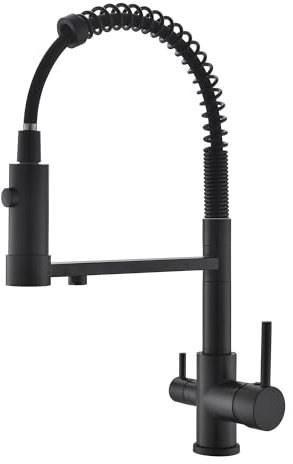 Küchenarmatur Mit Brause Ausziehbar, 3 Wege Wasserhahn,wasserhahn Küche Ausziehbar,Doppelgriff Spültischarmatur Mit Brause 2 Modus,3 Wege Wasserhahn Küche (Schwarz)