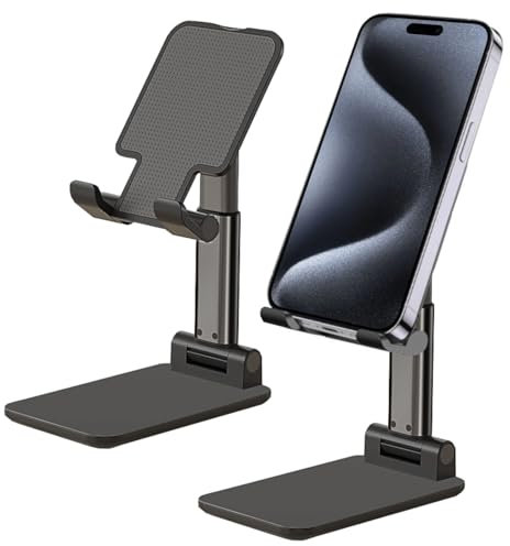 Handy Ständer Smartphone Halterung für Appe iPhone 16 15 Pro 14 13 12 11 XR Xs Pro Max mini 7 8 Plus | Höhen verstellbar Tisch Handyhalterung Holder | Schreibtisch Halter klappbar C1 Schwarz