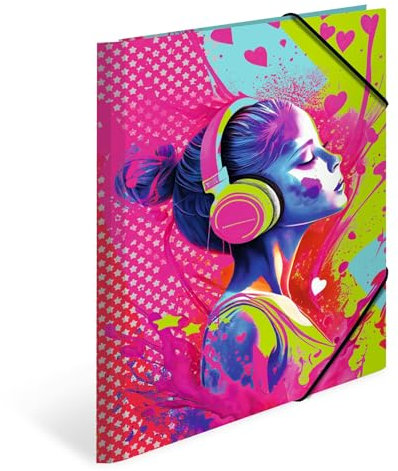 HERMA Sammelmappen A4 Musik Mädchen Set, 3 Stück, Kinder Eckspanner-Mappen aus Pappe mit Kunst Motiv, Gummizug, Innenklappen und Innendruck für Jungen und Mädchen