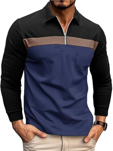 Ryehack Poloshirts Herren Langarm Mit Viertelreißverschluss Pullover Golf Polohemd Baumwolle S-3XL