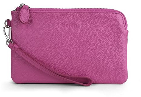 befen Portafoglio da polso in vera pelle nera, pochette per telefono cellulare, borsa per smartphone, portafogli e borse per le donne, Fucsia, Small