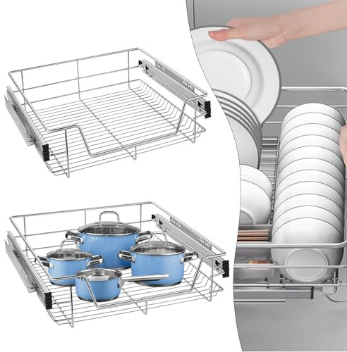 LILIIN 2 Stück Küchen Regal Teleskopschublade Aufbewahrungskörbe mit Schubladenauszüge, Schrankauszug Ausziehbare Ablage, Schrankkörbe Geeignet für 60cm Schränke(Tatsächliche Breite 57cm)