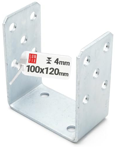 100mm Breit U-Pfostenträger Aufschraubbar 120 mm Höhe 60 mm Tiefe 4 mm Stahl Verzinkt Verschiedene Breiten: 70-120 mm Für Terrassen, Carports und alle Holzprojekte