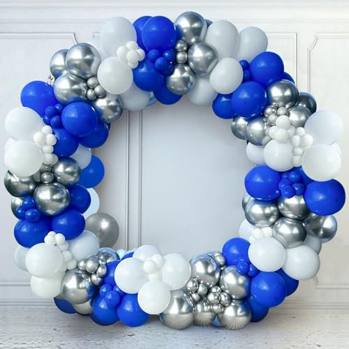 Kit Arche Ballon Bleu Marine - 137 Pièces Bleu Blanc Argenté pour Anniversaire, Baptême, Mariage, Graduation, Retraite - Décoration