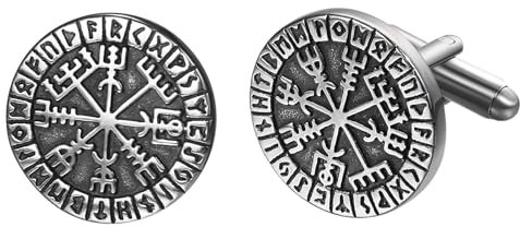 JewelryWe Manschettenknöpfe Herren Wikinger Vegvisir: Edelstahl Nordische Viking Odin Kompass Runen Manschetten Knöpfe Cufflinks Silber Geschenk für Ehemann Freunden Vater