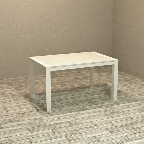 Ausziehtisch Metallgestell 130x80 cm Farbe weiß und Platte Lärche weiß - Golia