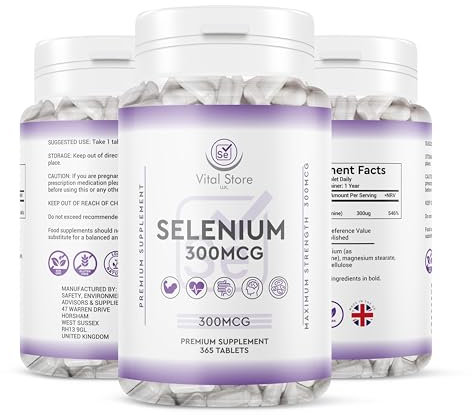 Selenium 300MCG - 1 Year Supply 365 Tablets - Antioxidant, Immune Support Vegan Selenium Supplement