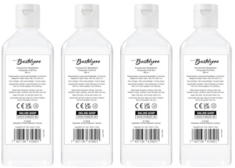 Transparenter Bastelkleber – 2 Liter (4 x 500 ml) | Klarer PVA-Kleber auf Wasserbasis – Lösungsmittelfrei, Vielseitiger Bastel- & Hobbykleber für Papier & Karton