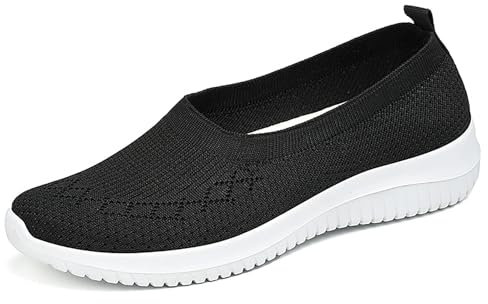 Zapatos Casuales for Caminar De Mujer Zapatillas Transpirables Primavera Verano Zapatillas Clásicas Sin Cordones Zapatillas Deportivas De Malla Tejida Zapatos Ortopédicos Ligeros (Color : Black, Siz