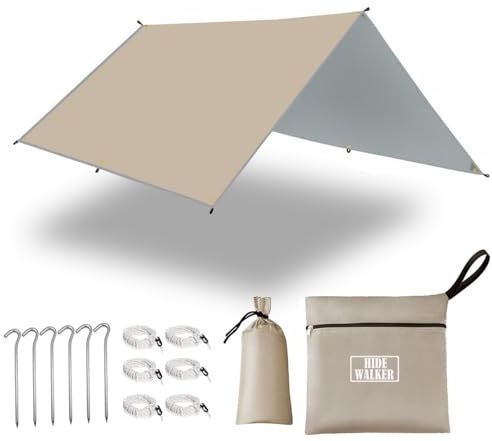Toldo Camping Tarp Impermeable Tent Hamaca Fly Sunshade Ligera Ligero Shelter para Acampar Senderismo (Caqui, 3x5m)