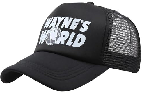 Generic Wayne's World Cap, verstellbare Mütze, Netzhut, Kopfbedeckung, Baseballmütze, lässige Kappe, Baumwolle, Sonnenhut, Schwarz, Schwarz, Einheitsgröße